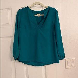 J. Crew Teal V-Neck Long-Sleeve Blouse